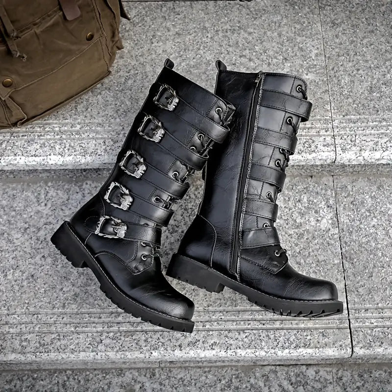 Men Buckle Decor Front Motocycle Boots