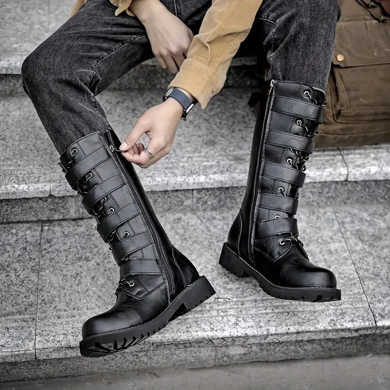 Men Buckle Decor Front Motocycle Boots