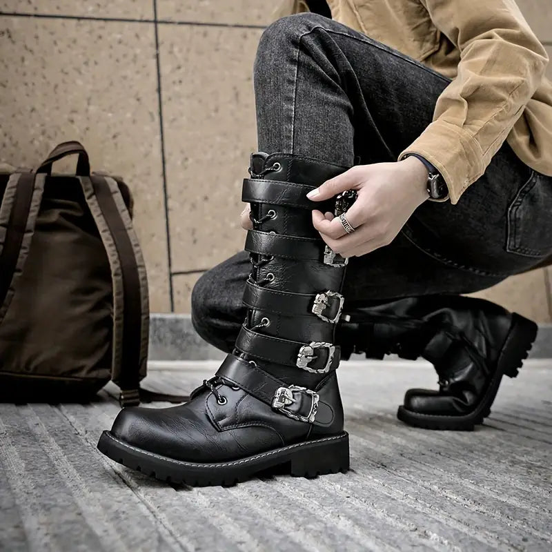 Men Buckle Decor Front Motocycle Boots