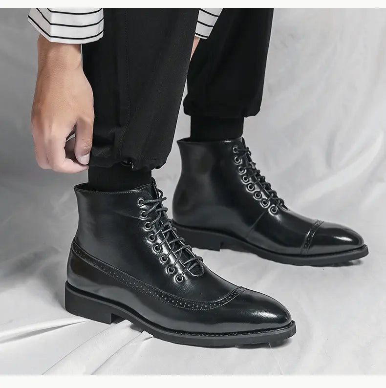 Men's Fashion Pointed Toe Colorblock Leather Boots