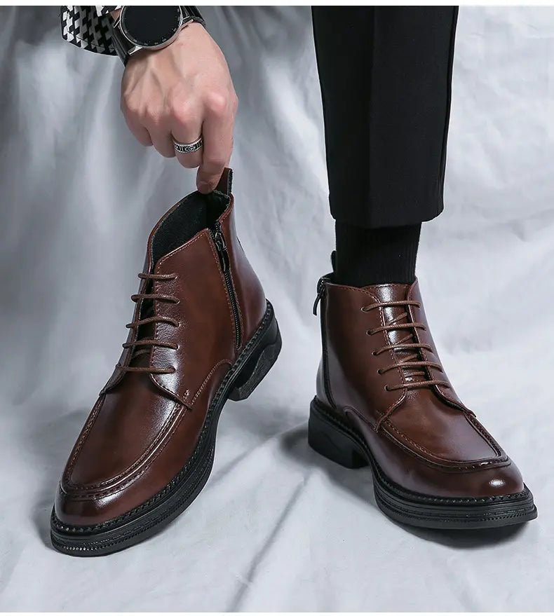 Men's Pointed Toe High Top Leather Boots