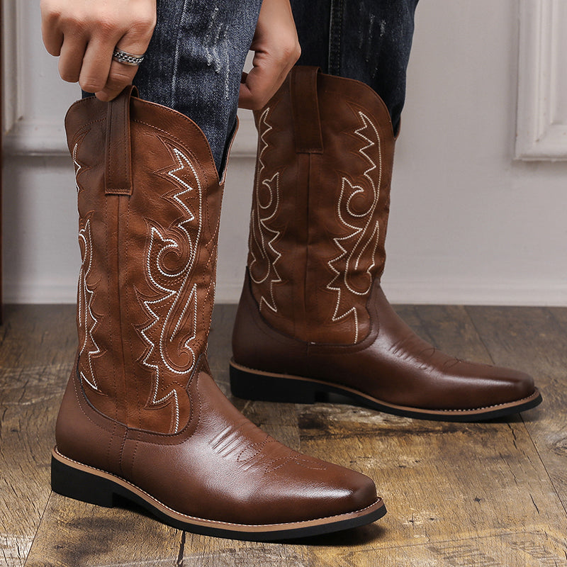 Men's Western Cowboy Boots with Embroidery Stripes