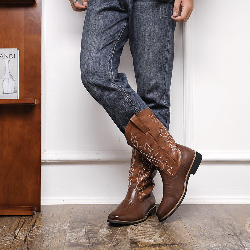 Men's Western Cowboy Boots with Embroidery Stripes