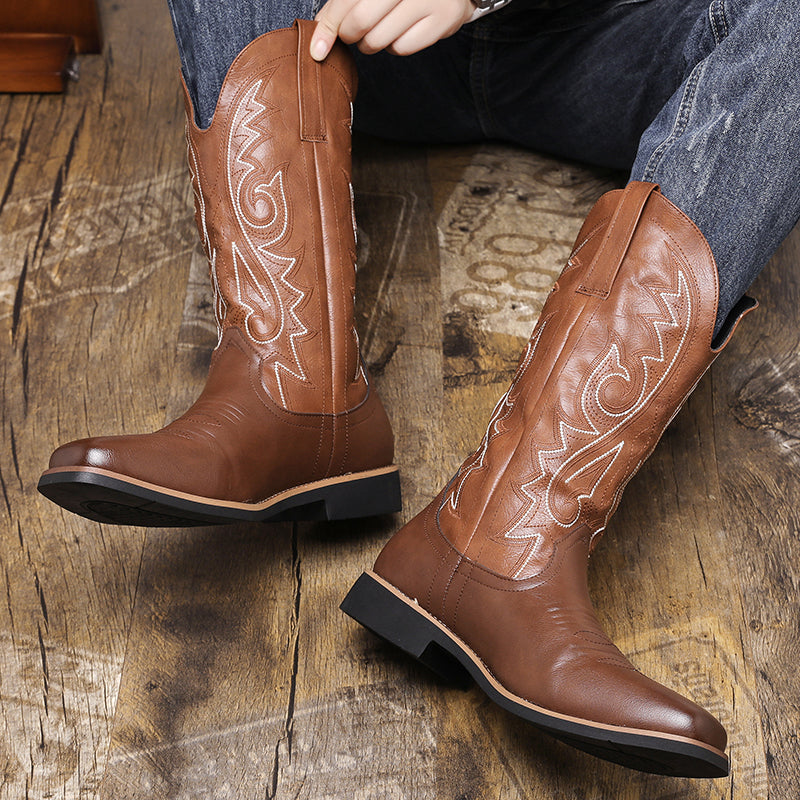 Men's Western Cowboy Boots with Embroidery Stripes