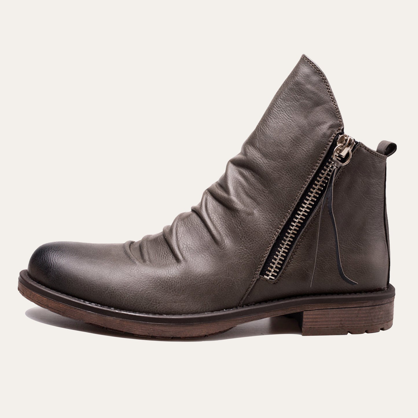 Men's Vintage-Inspired Ankle Boots with Dual Zippers