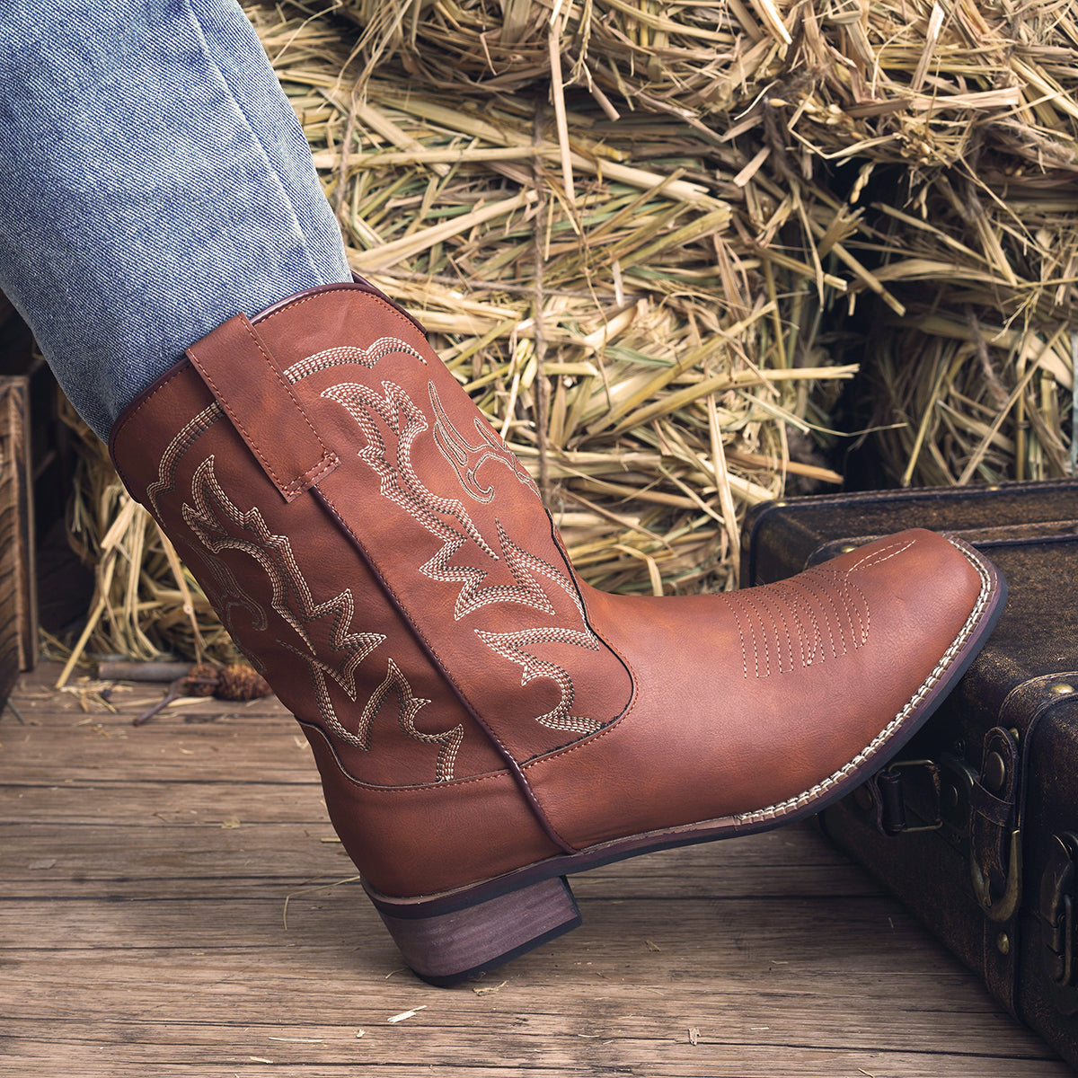 Men's Embroidered Vintage Cowboy Boots