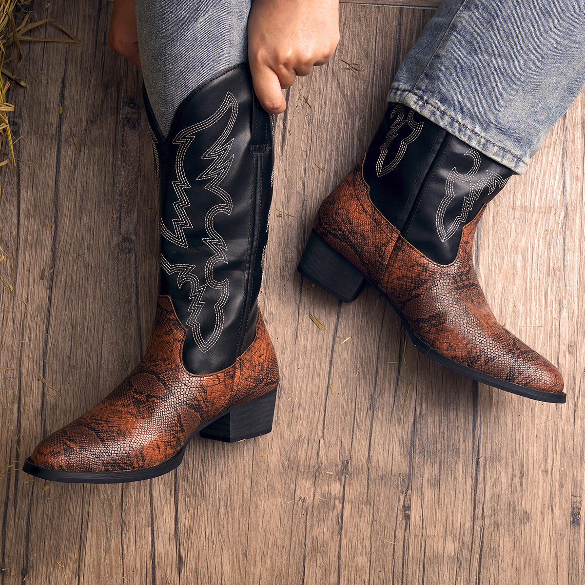 Snake Print Western Cowboy Boots