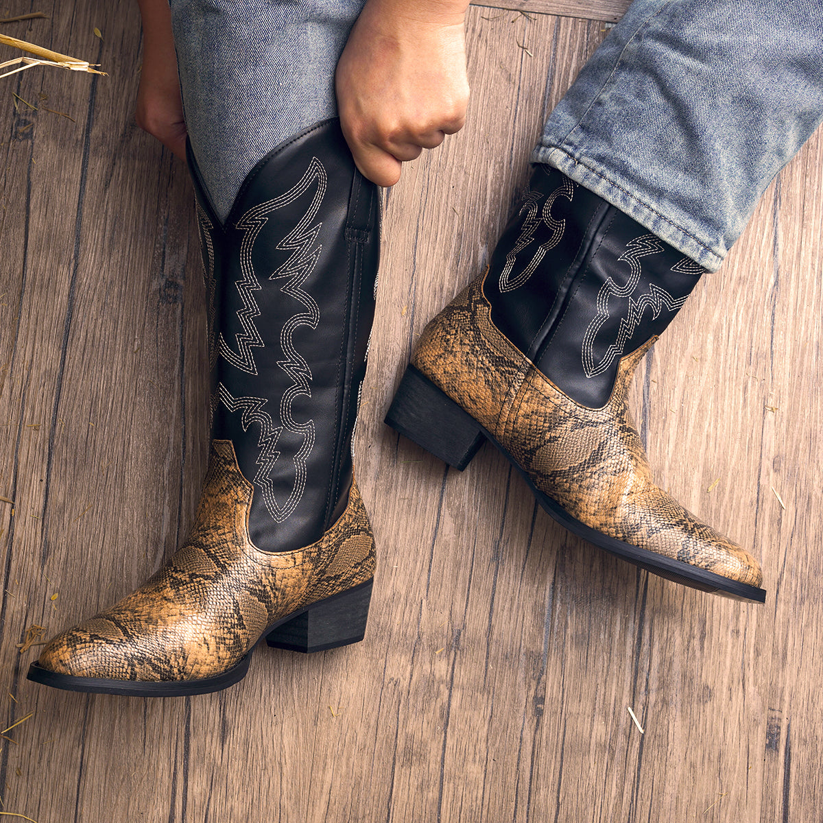 Snake Print Western Cowboy Boots