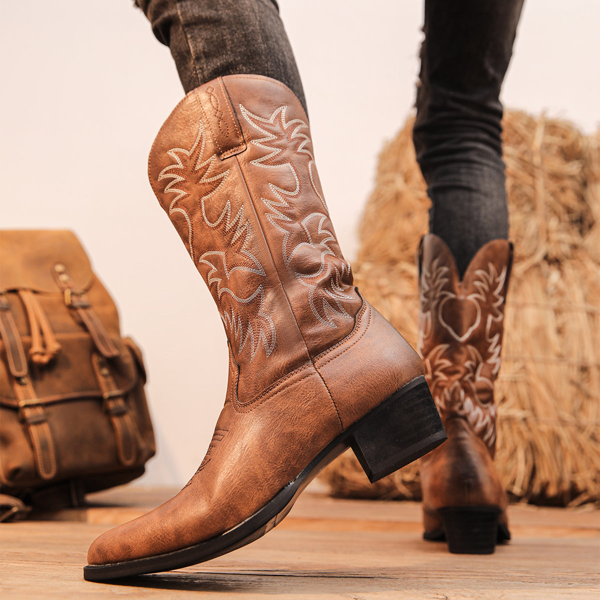 Embroidered High Heel Western Cowboy Boots