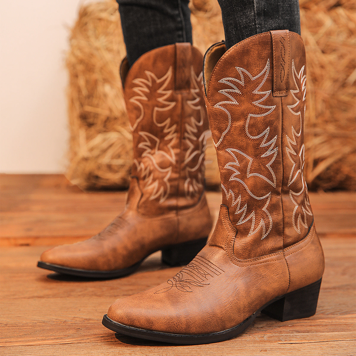 Embroidered High Heel Western Cowboy Boots