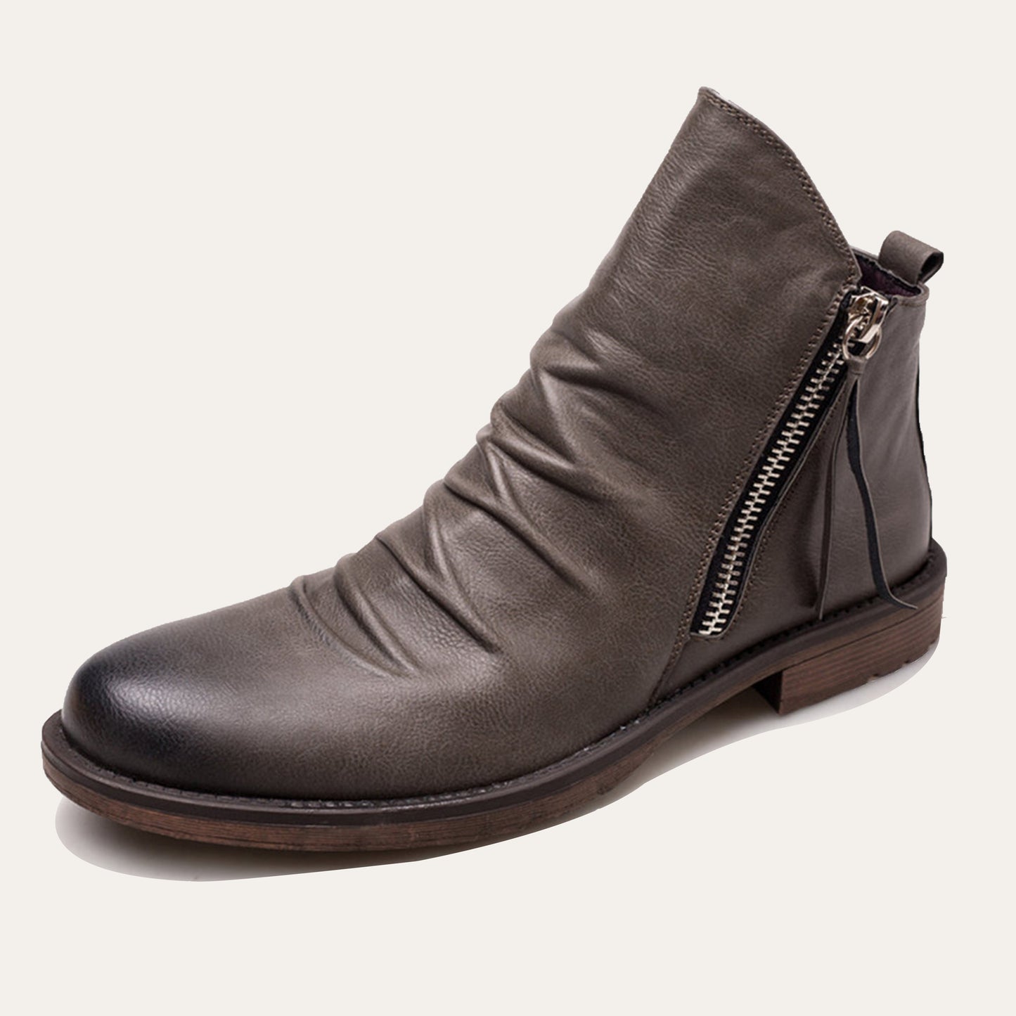 Men's Vintage-Inspired Ankle Boots with Dual Zippers