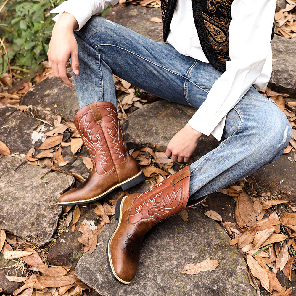 Wide Toe Western Cowboy Boots