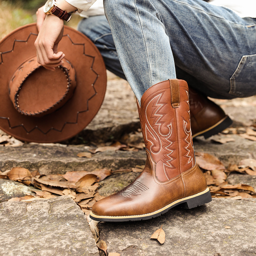 Wide Toe Western Cowboy Boots