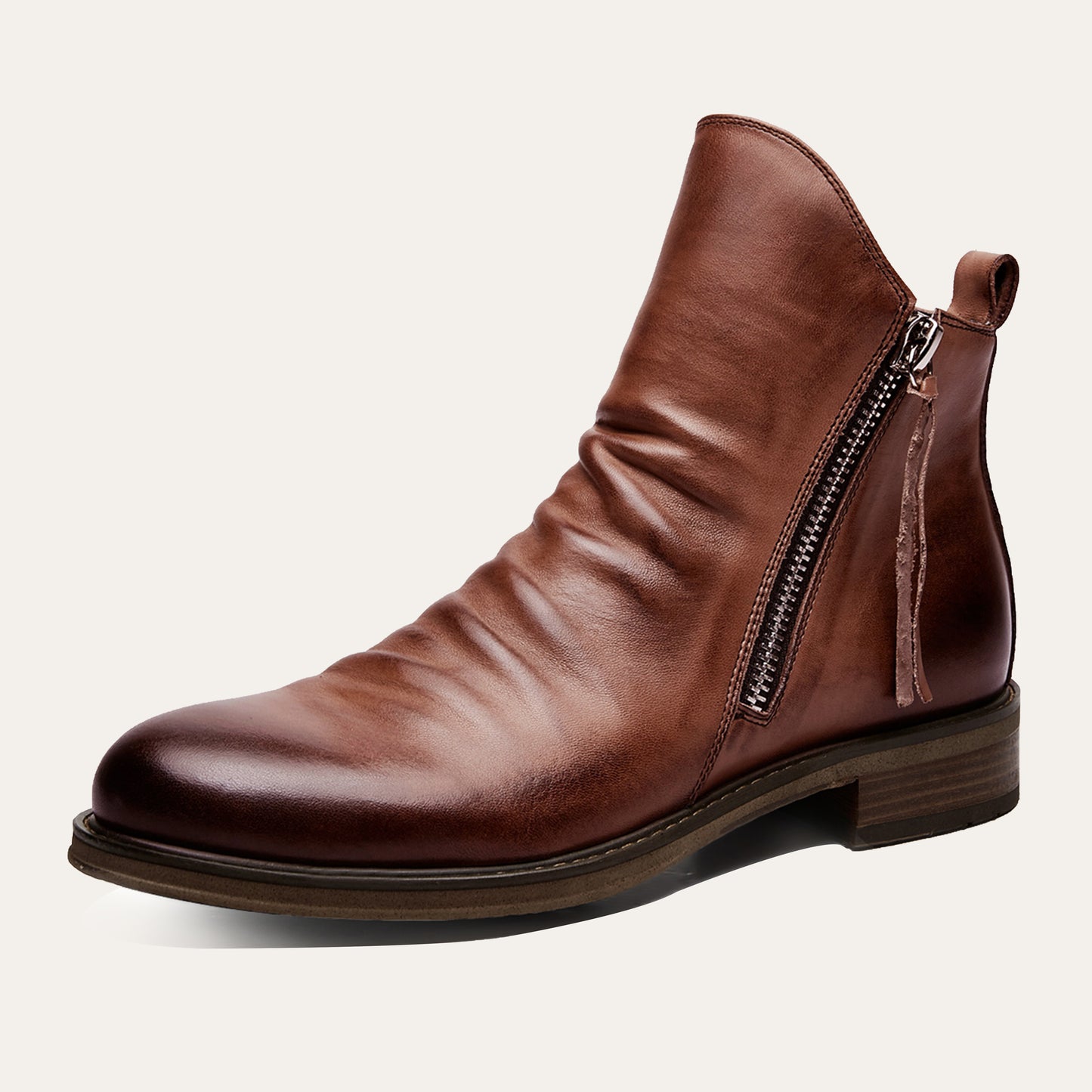 Men's Vintage-Inspired Ankle Boots with Dual Zippers