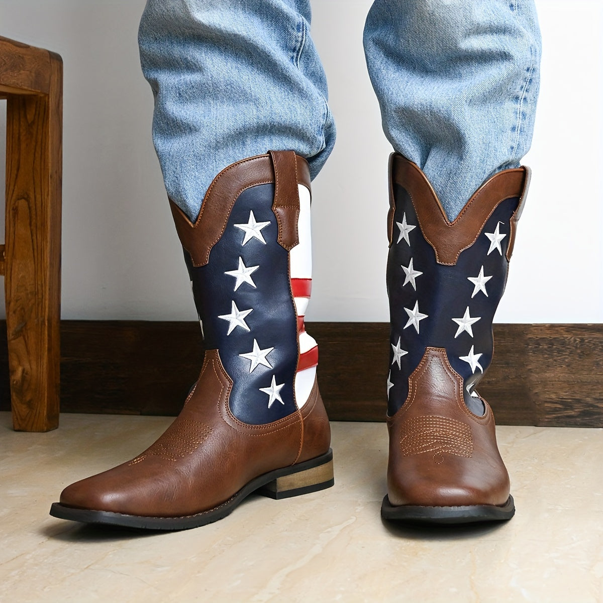 USA Flag High Top Cowboy Boots