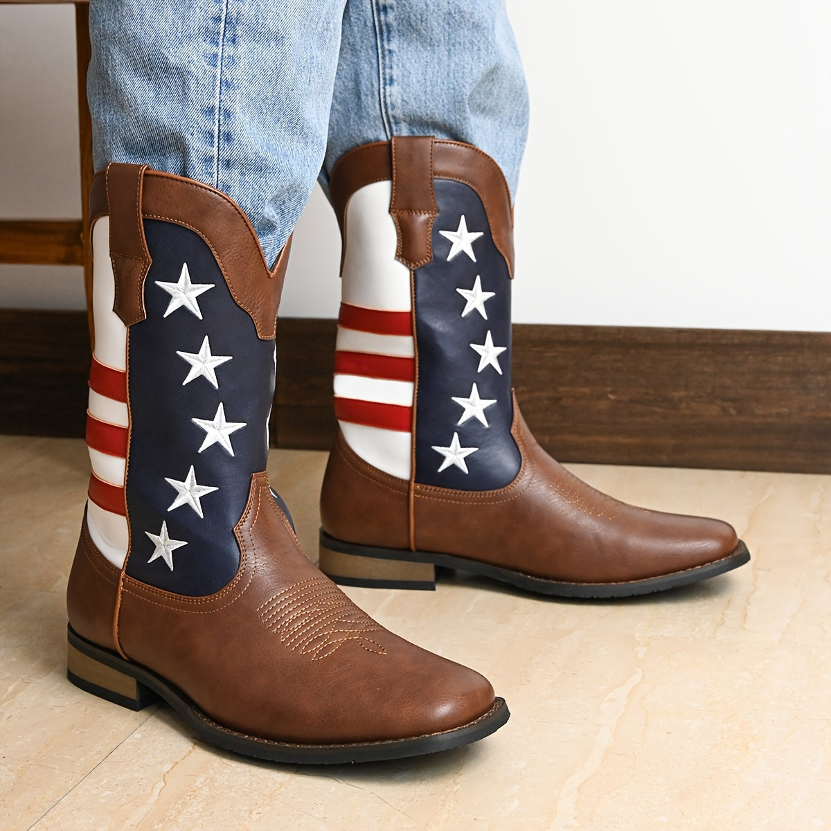 USA Flag High Top Cowboy Boots