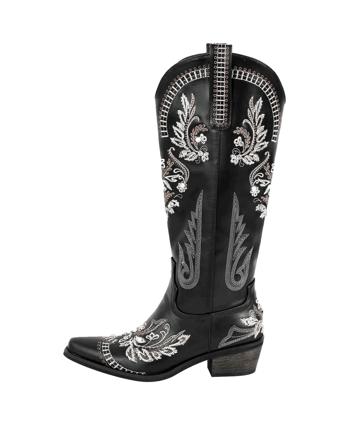 Armina Embroidery Leather Knee High Boots In Brown