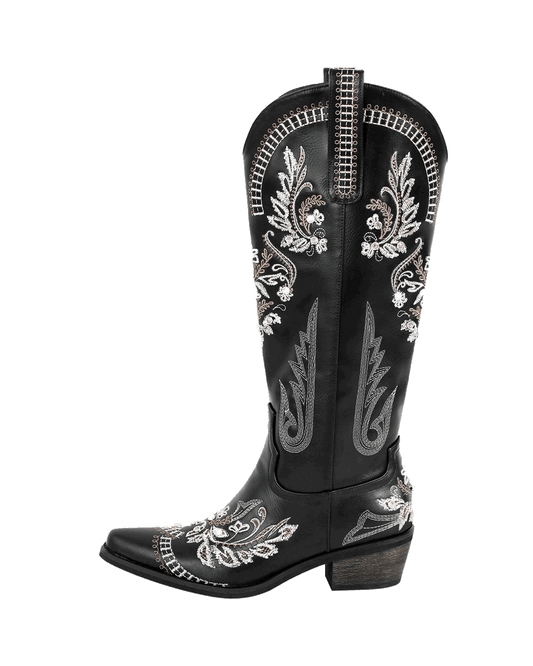 Armina Embroidery Leather Knee High Boots In Brown