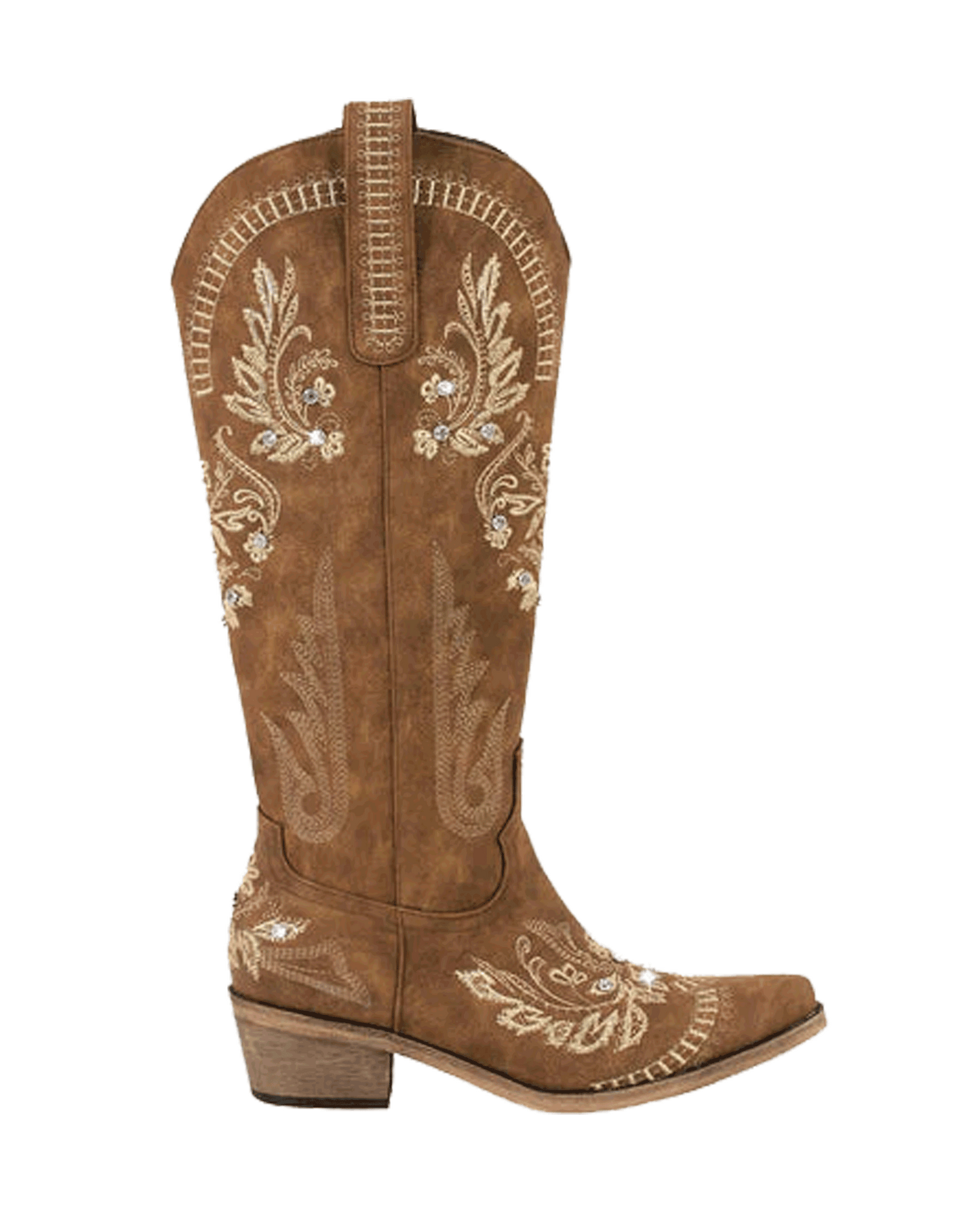 Armina Embroidery Leather Knee High Boots In Brown