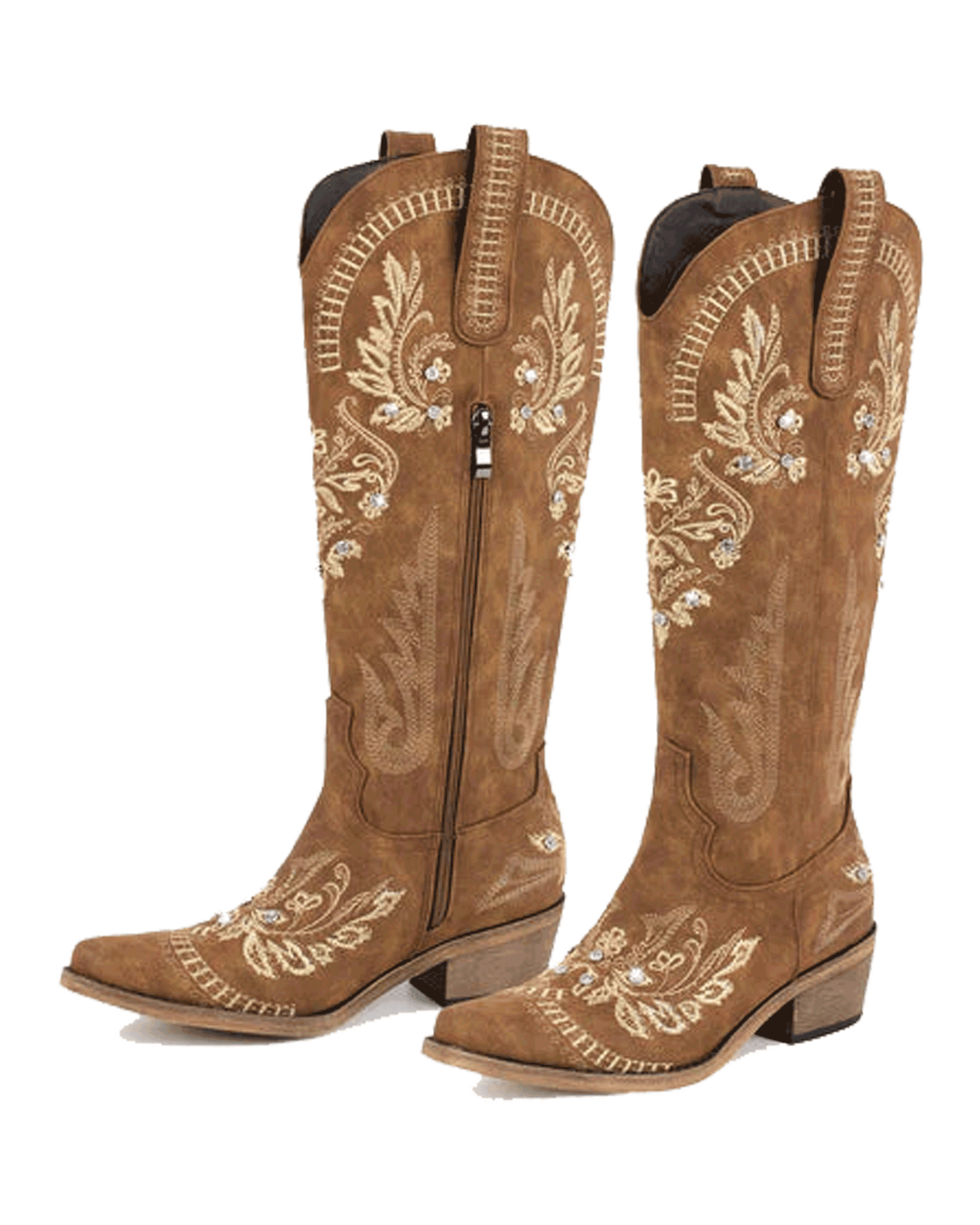 Armina Embroidery Leather Knee High Boots In Brown